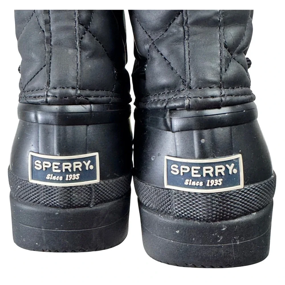 Sperry Saltwater Duck Boots Womens 7 Black Quilted Waterproof Rain‎ STS83693